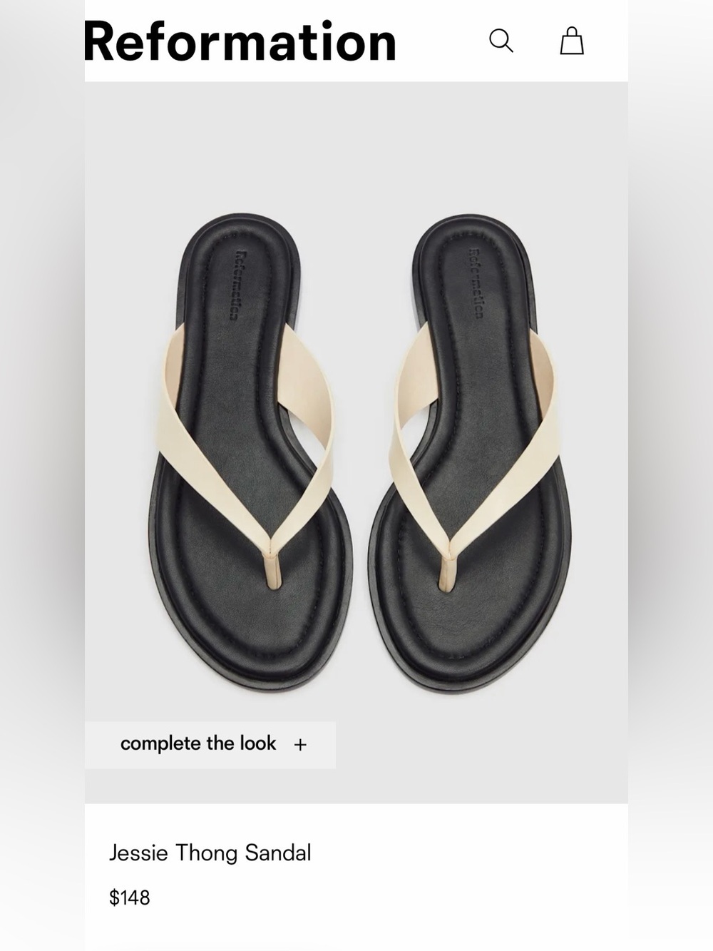Reformation Cream and Black Minimalist Flip Flop Sandals